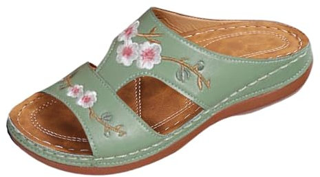 Mules Femmes été Confortable Sandales en Cuir pour Femme Chausson Bout Ouvert Compensées Plateforme Pantoufles De Plage Et Claquettes De Piscine Femme Orthopédiques Chaussons (Green, 38)
