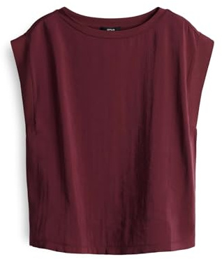 OPUS Damen Kurzarmshirt | SILKISI Regular Boxy Shirt im Materialmix Cassis, 40