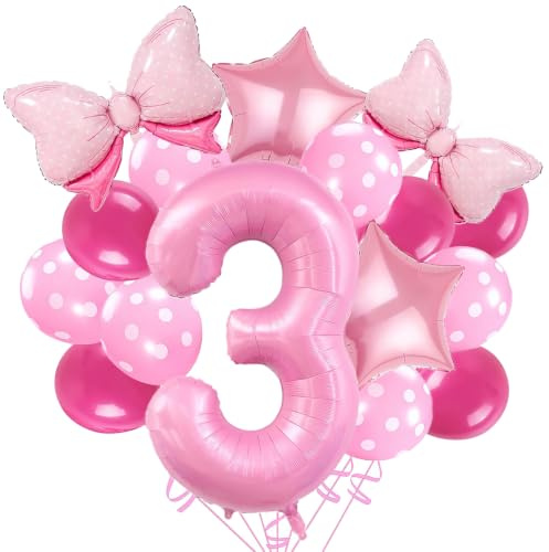 20 PCS Geburtstagsdeko 3 Jahr, 3 Jahr Geburtstag Mädchen, Luftballon 3. Geburtstags, Deko 3. Geburtstags Mädchen, Geeignet für Mädchengeburtstagspartys, Rosa Themenpartys, Babypartys