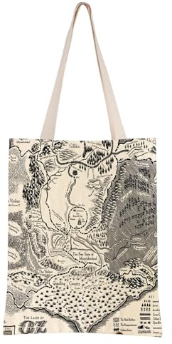 FEELMEM Wick Map Fan Gift Fantasy Lover Tote Bag Novel Map Shopping Bag Adventure Handbag Bookish Gift (beige)