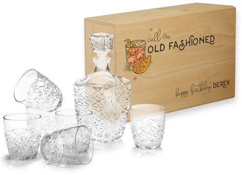 Personalised Whiskey Decanter Gift Set - Decanter and 6 Glasses Wooden Box Gift Sets for Men, Weddings or Special Occasions Drink Set