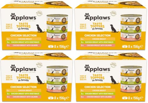 Applaws 100% Natural Wet Dog Food Topper, Chicken Selection in Broth, 156g Tin (Pack of 32)
