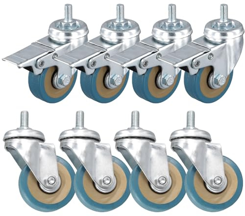 MAKTSAM Paquete de 8 ruedas giratorias de 50 mm (2 pulgadas) (4 con bloqueo y 4 sin bloqueo), juego de ruedas resistentes con perno M8 x 15 mm para muebles