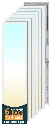 AIKVSXER 6 Pack 1x4 LED Flat Panel Light, 50W 5500LM Surface Mount Ceiling Fixture, 3CCT (3000K/4000K/5000K), Ultra-Thin 48In, 10-100% Triac Dimmable for Kitchen, Garage, Office, Basement
