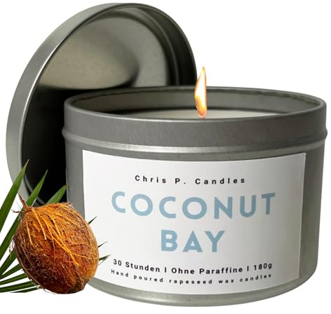 Chris P. Candles Duftkerze Coconut Bay | Geschenk für Kokos-Liebhaber & Freunde | Süße Kerze mit exotischem Kokosduft | Handgemacht, lange Brenndauer & Premium-Qualität | 180 g (Kokosnuss)