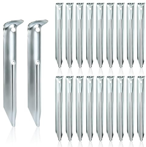 KOVSGQ Zeltheringe Erdnägel Bodenanker Heringe Zelt 18cm 20Stk Stahl Sandheringe zeltheringe Sturmsicher Heringe Boden Zelt V-Profil Stabile und Sichere mit Öse für Camping oder Wandern Outdoor