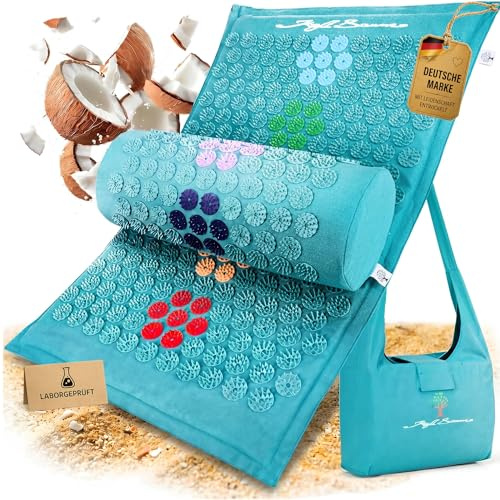 Akupressurmatte KraftBaum®, Set mit Kissen, Akupunktur Matte, Nadelmatte | Acupressure Mat, Acupuncture Mat, Massagematte Rücken; Fakirmatte/Stachelmatte Rücken/Nagelmatte/Nadelreizmatte/Shiatsu Matte