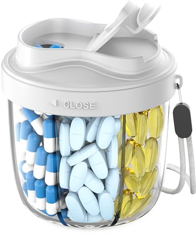 Tablettenbox 7 Tage Morgens Mittags Abends – Runde Medikamentenbox mit 7 Fächern, breiter Öffnung & Anti-Verwechslungs-Design. BPA-frei-Ideal für Reisen.Inklusive 20 Klebeetiketten（Grau）