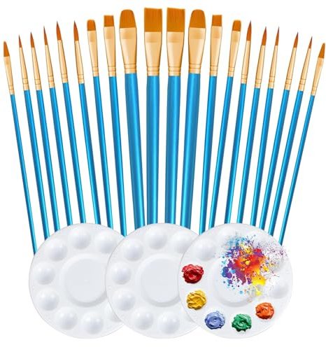 20 Pcs Paint Brushes with 3Pcs Palettes for Children Watercolor, Dark Blue | Face Paint Brushes Set for Acrylic Gouache and Oil Painting Suitable for Decorations, Figurines, Nail Art