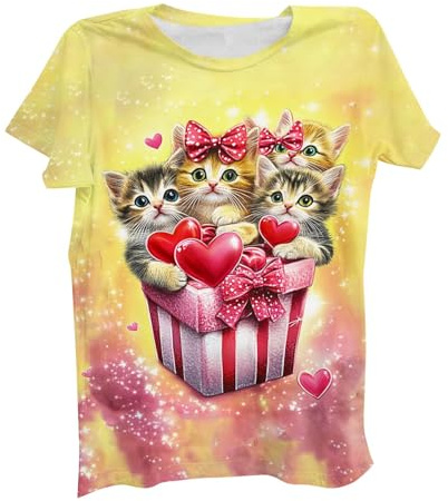 NSICBMNO Übergroße T-Shirts für Damen, Übergröße, Tunika, Tops, lustiges Katzen-T-Shirt, Ve-Day-T-Shirt, Herz-Top, kurzärmelig, Sommer-Top, Rundhalsausschnitt, Baggy-T-Shirts für Freizeit, Arbeit