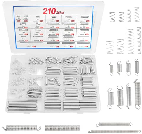 210 Stück Zugfedern Set, Kleine Spiralfedern Druckfedern Sortiment, Edelstahl Metallfedern Set, Springs, Verschiedene Torsionsfeder Set für DIY Reparaturprojekte Automobilreparaturen(20 Größen)