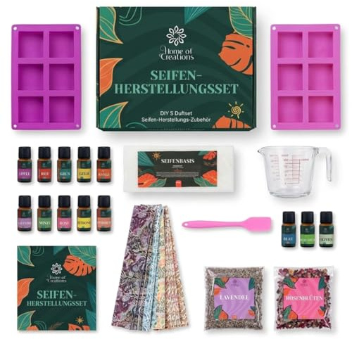 Home of creations DIY Seife Selber Machen Set | Seifenformen, Duftöle & Farbpigmente | Komplettes DIY Set Erwachsene zum Seife Selber Machen | Kreatives Geschenke für Frauen | Muttertagsgeschenk