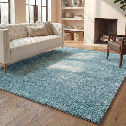 SAFAVIEH Milan Shag Collection Area Rug - 8' x 10', Aqua Blue, Solid Design, Non-Shedding & Easy to Clean, Plush Thick Pile, Ideal for Living Room, Bedroom (SG180-6060)