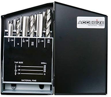 Accusize Industrial Tools 18 Pcs/Set H.S.S. Tap & Drill Set, UNF in Metal Box, 0001-0050