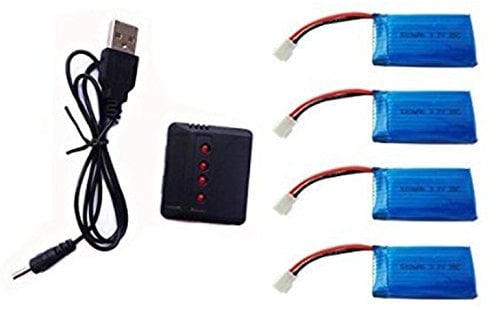 YUNIQUE GREEN-CLEAN-POWER - Set of 1 to 4 Chargers and Lipo Batteries 500mAh for Drones | Compatible with Hubsan X4, V252, Syma X5C, JJRC | Efficient Charging, 42X20X8 mm - 13,5 gr, Blue