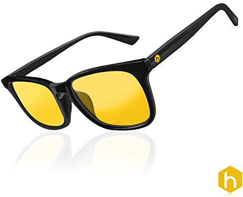 HEX - Gafas de ordenador para PC, anti UV, antirreflejos, color azul claro, lentes amarillas ámbares