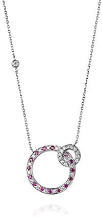 KnSam Gold Ring, Zwei Ringe, Die Eingelegten Rubin Ineinander Greifen Damen Kette 18Karat 18 Karat 750 Weißgold Mit Rubin Halskette Gold 18K Valentinstag Halskette Silber Rosa Kette Mit Anhänger