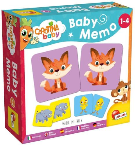 Lisciani - CAROTINA BABY Baby Memo - Für Kinder von 1 bis 4 Jahren - Tierbabys - Pädagogisches Gesellschaftsspiel - Gedächtnisspiel und Denkspiel - 24 Karten - Hergestellt in Italien
