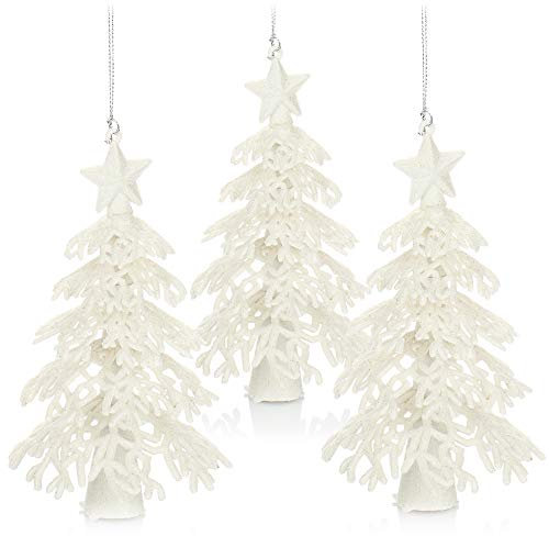 com-four® 3X Christbaumschmuck - glitzernde Hängedekoration - Weihnachtsbaum zum Hinstellen oder Aufhängen - Tanne aus Kunststoff - Weihnachtsbaumanhänger - 16 cm (03 Stück - weiß)