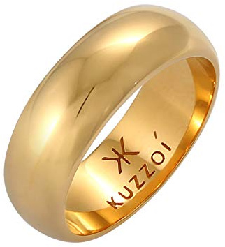 Kuzzoi Herrenring Bandring für Männer aus 925 Sterling Silber vergoldet, Basic Silberring golden(9 mm) im Klassischen Design, Breiter Ring für Herren glatt poliert, Ringgröße 66, 0610330620_66
