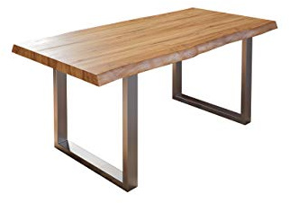 SAM Esszimmertisch 300x100 cm Utrecht, Baumkantentisch naturfarben, Akazienholz massiv, U-Gestell Edelstahl gebürstet