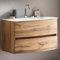 Lomadox Badezimmer Einzelwaschtisch 80 cm Wotaneiche Nb. inkl. Glaswaschbecken weiß, BxHxT: ca. 80x53x49 cm