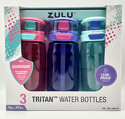 Zulu Lot de 3 bouteilles d'eau en Tritan Rose Violet menthe 473 ml