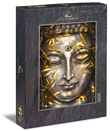 Ulmer Puzzleschmiede - Puzzle „Buddha in Silber und Gold“ - Klassisches 1000 Teile Erwachsenenpuzzle – Ausgewogenes Puzzlemotiv mit dem Kopf des Buddha - klare Linien harmonieren mit goldenen Nuancen