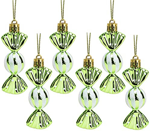 Christmas Concepts® Pack of 6-8cm Mini Sweet Shaped Baubles – Shiny & Glitter Decorated – Christmas Tree Decorations (Lime Green)