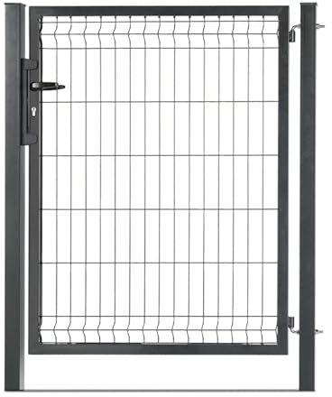 Gardenode Easy Clôture Portillon grillagé en Acier galvanisé Maille 200 x 50 occultable Passage 1m x H 1m80 Gris Anthracite