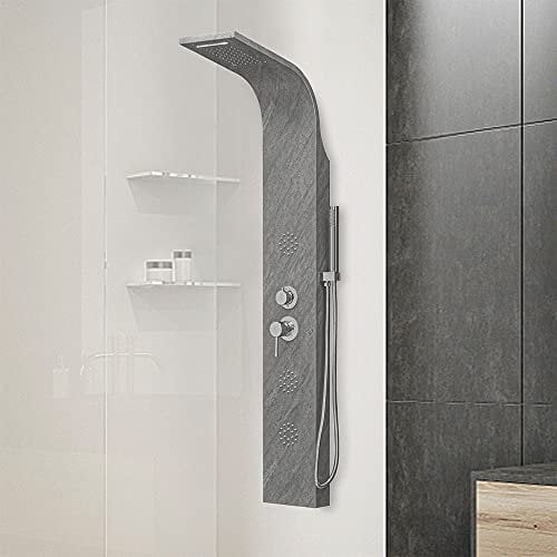 Colonna Doccia idromassaggio in Acciaio Inox, H. 148 cm, 4 funzioni, Completa di Miscelatore e doccino