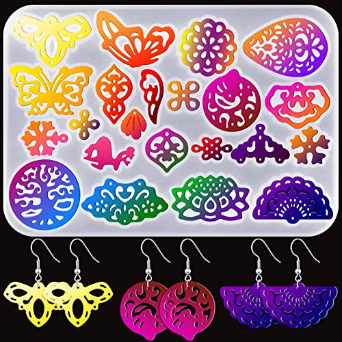 Yaomiao Harz Ohrring Formen Kristall Basteln Schmuckformen Verschiedene Geformte Silikonformen Handgefertigte Anhänger Gießformen Schablonen Ohrring Harzformen Bastelbedarf für DIY (Retro Stil)