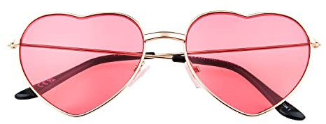 UltraByEasyPeasyStore Womens Gold Frame Pink Lenses Heart Shaped Sunglasses Style Sunglasses Retro UV400 Shades UVA UVB Protection Sun Glasses Women Heart Sunglasses Heart Glasses