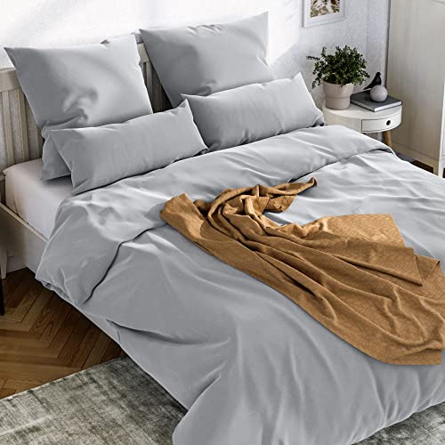 Wolkenfeld Bettwäsche 220x240 Baumwolle Hellgrau - Weich & Atmungsaktiv - Oeko-TEX - Bettwäsche-Set 2teilig mit 1x Bettbezug 220 x 240 + 1x Kissenbezug 80x80