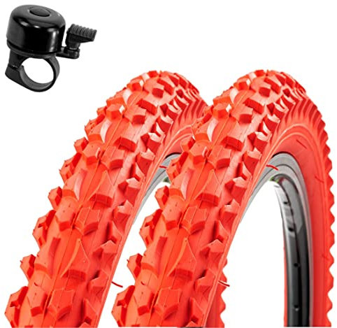 2 x Roverstone 26 Fahrradreifen Fahrradmantel rot 57-559 (26x2,125) inkl. Fahrradklingel