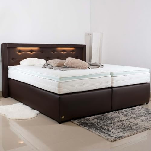 PAARA Boxspringbett Paris | LED | Antirutsch-Matten | 500 Taschenfederkern Matratze | Kaltschaum-Topper | Made in Germany (140 x 200 cm)