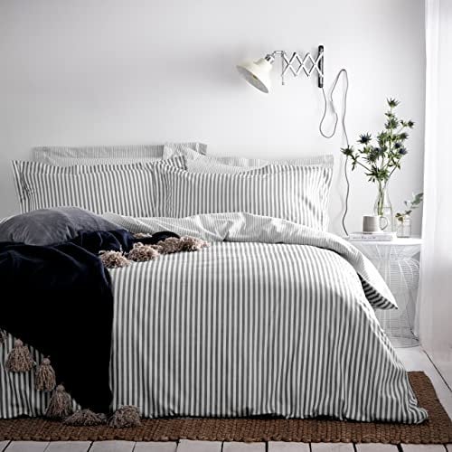 furn. Yard Hebden Mélange Stripe Cotton Duvet Set – Ultra Soft Reversible Striped Bedding (Grey – King)