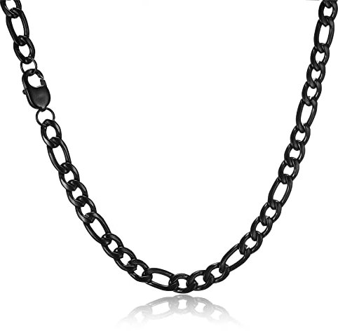 HSWYFCJY Figaro Kette Herren Schwarz kette Männer Edelstahl Kette Schmuck Halskette für Junges Geschenk 9mm, 22 Zoll