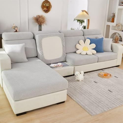 TOPCHANCES Sofa Sitzkissenbezüge - Soft Stretch Sofa Cover Sofa Kissenbezüge, Sofa Sitzbezüge Couchbezüge L Form, Couch Kissenbezüge Sofa Slipcover (Helles Grau Weben)