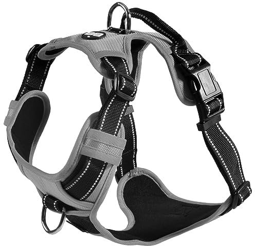 Bobby Rando Walk – Hundegeschirr, Hundegeschirr für mittelgroße, kleine und große Hunde aus Nylon, sicher, bequem, reflektierend, verstellbar, Grau, S/32–48 x 1,6 cm