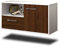 Lqliving Lowboard - Unterschrank Phoenix, Wandmontiert, Korpus: Weiss matt, Front: Holz-Design Walnuss (92x49x35cm), mit Metall Griffen, Made in Germany