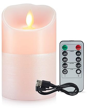 LED Velas Recargable, Velas Recargables USB, Velas Recargables con Cable de Carga USB, Velas Eléctricas, Rosa Velas Sin Llama con Mando a Distancia y Temporizador para Navidad, Bodas Decoración-12.5cm