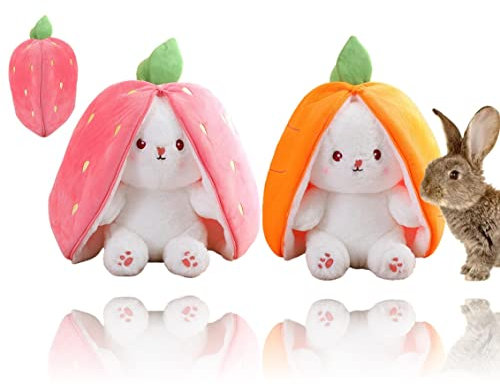 Labstandard Osterhase Plüschtier 2STK Osterhase Kuscheltier Plüschtier Hase Stofftier Karotte Plüsch Erdbeer Plüsch Ostergeschenke für Osterparty Kinder Jungen Mädchen Geburtstagsgeschenk (35CM)