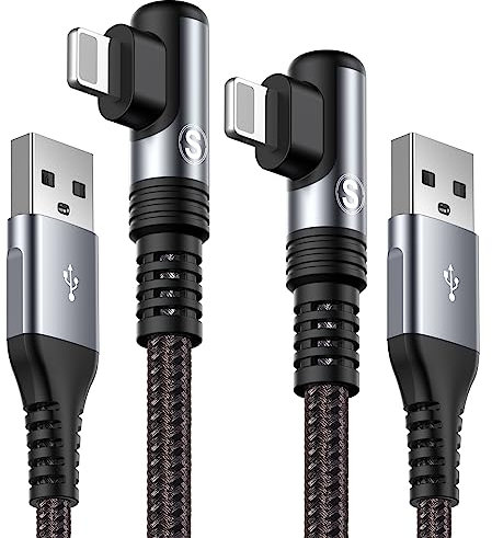 SWECENT iPhone Charging Cable Lightning Cable 3M, 90 Degree Angle Charging Cable Nylon Cable for iPhone 11, XS, XS Max, XR, X, 8, 8 Plus, 7, 7 Plus, 6s, 6s Plus, 6, 6 Plus, SE, 5, iPad Mini/Air/ Pro