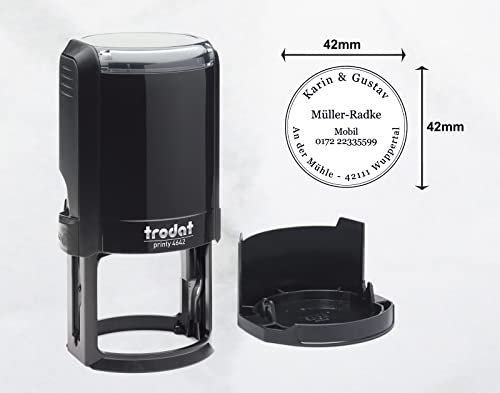 Trodat Stempel Personalisiert Rund – Wunschtext Eingeben und direkt hier Bestellen, Printy 4642, Durchmesser 42 mm, Gehäusefarbe Eco Schwarz
