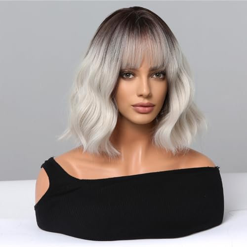 testar Kurze Gewellte Bob PerÜCke Mit Luftknallen Graue Damen PerÜCken Lockige Bob Weiß PerÜCken FÜR Frauen Synthetische Bunte Cosplay PerÜCke FÜR Den Täglichen Gebrauch Von Mädchen