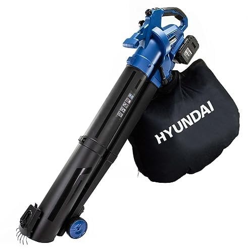 Hyundai Cordless Leaf Blower Garden Vacuum & Mulcher & Rake, 2x 20v Li-Ion Batteries, 3-in-1 Blower Large 45 Litre Collection Bag, Variable Speed Lightweight 3 year warranty