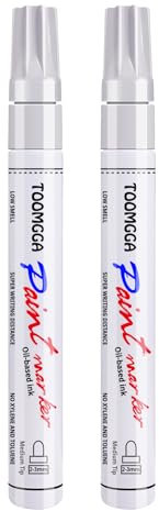 White Paint Pen Permanent Paint Markers - 2 Pack Oil Based Paint Markers, Medium Point, Quick Drying and Waterproof Paint Pens for Rock Painting Car Tyre Metal, Fabric, Plastic, Canvas, Wood,Glass