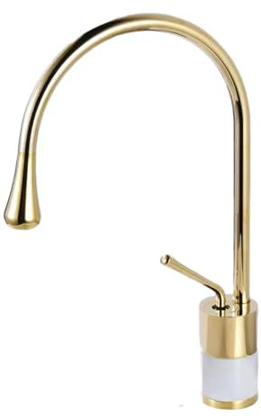 Mitigeur Lave Main Robinet De Lavabo En Cuivre Doré Et Marbre, Robinet De Salle De Bains D'Eau Chaude Et Froide, Robinet Rotatif De Lavabo De Comptoir, Court Doré