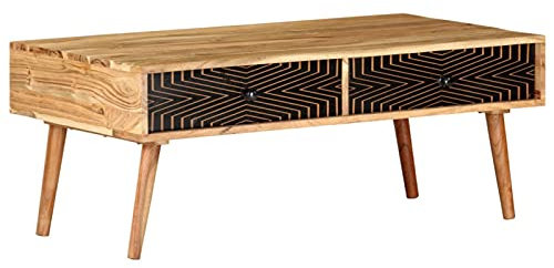 ADWOA Couchtisch 100x50x39 cm Massivholz Akazie Couchtisch Quadratisch Kleiner Tisch Wohnzimmer Holz Couchtisch